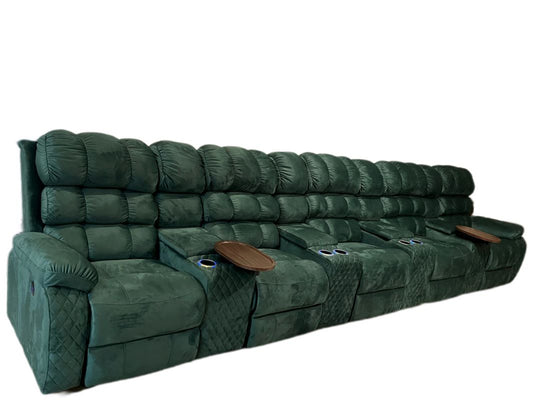 CineLuxe 5 - Home Theatre 5-Seater Recliner with LED lighting, cup holders, and motorized headrest for premium cinema, sports, and gaming experiences.